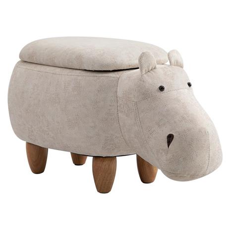 Homcom Pouf Contenitore Poggiapiedi in Tessuto Ippopotamo Beige