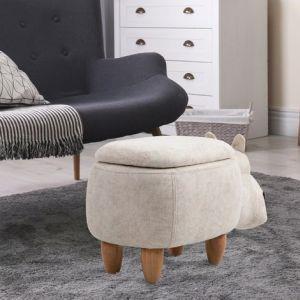 Homcom Pouf Contenitore Poggiapiedi in Tessuto Ippopotamo Beige - 5