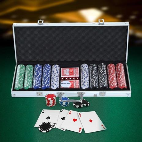 HomCom Set Poker Professionale con 500 Fiches di Colori Diversi, Valigetta in Alluminio, 5Dadi e 2 Mazzi di Carte - 2