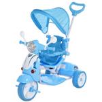 HomCom Triciclo Passeggino Azzurro a Forma di Moto per Bambini 3-8 Anni con Tettuccio Rimovibile