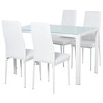 HomCom Set Tavolo in Metallo e Vetro con 4 Sedie Imbottite per Cucina o Sala da Pranzo Bianco