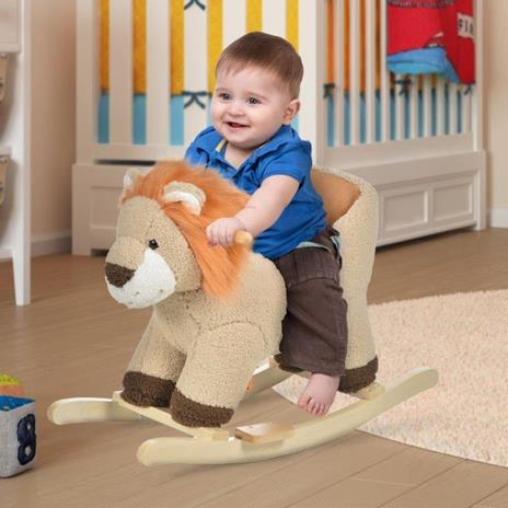 HomCom Dondolo Giocattolo a Forma di Leone per Bambini 18-36 Mesi in Legno e Peluche - 2