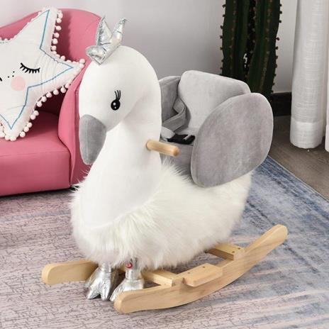 HomCom Dondolo Giocattolo a Forma di Cigno Bianco e Grigio per Bambini 18-36 Mesi - 2