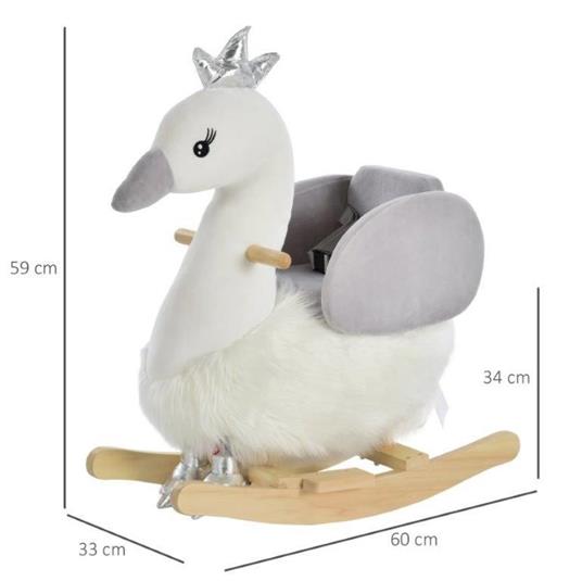 HomCom Dondolo Giocattolo a Forma di Cigno Bianco e Grigio per Bambini 18-36 Mesi - 3