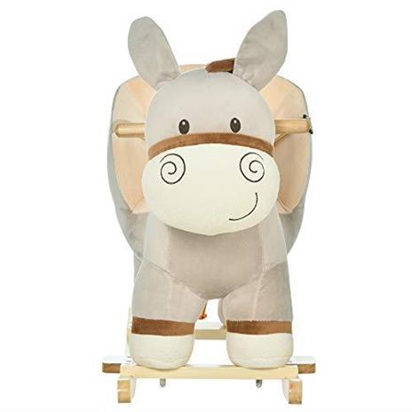 Homcom Dondolo Giocattolo Forma di Asino per Bambini in Legno di Pioppo e Peluche Grigio - 3