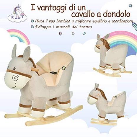 Homcom Dondolo Giocattolo Forma di Asino per Bambini in Legno di Pioppo e Peluche Grigio - 5