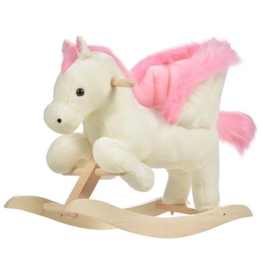 HomCom Cavallo a Dondolo Bianco e Rosa con Suoni e Struttura in Legno di Pioppo per Bambini 18-36 Mesi