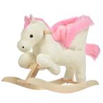 HomCom Cavallo a Dondolo Bianco e Rosa con Suoni e Struttura in Legno di Pioppo per Bambini 18-36 Mesi