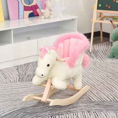 HomCom Cavallo a Dondolo Bianco e Rosa con Suoni e Struttura in Legno di Pioppo per Bambini 18-36 Mesi - 2