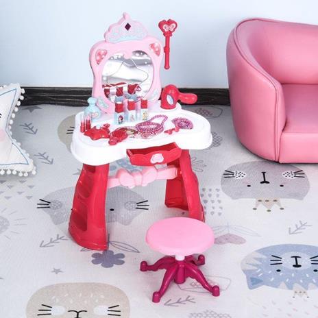 HomCom Postazione Trucco Giocattolo per Bambine con Sgabello Luci Suoni e Accessori Inclusi Bianca e Rosa - 2