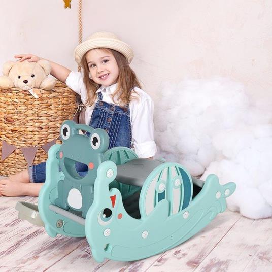 HomCom 3-in-1 Cavallo a dondolo Scivolo per bambini 3-5 anni canestro verde - 2