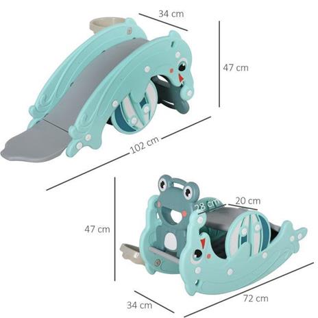 HomCom 3-in-1 Cavallo a dondolo Scivolo per bambini 3-5 anni canestro verde - 3