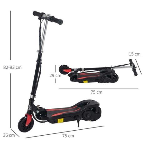 HomCom Monopattino Elettrico pieghevole altezza regolabile 82-93cm freno 12km/h nero - 3