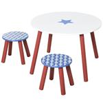 HomCom Set Tavolo e 2 Sgabelli Decorazione con Stelle per Cameretta Bambini 3-8 Anni in Legno Blu Rosso e Bianco