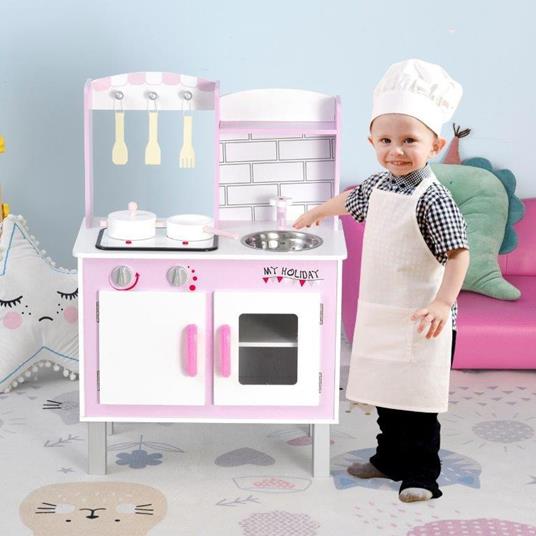 HomCom Cucina Giocattolo per Bambini 3+ Anni 5 Accessori Suoni Realistici Armadietto - 2