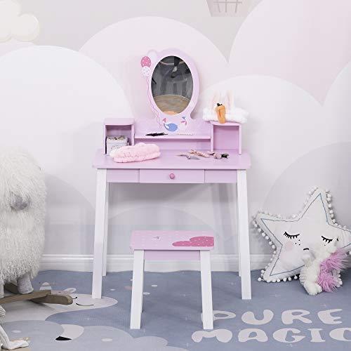 HOMCOM Set Tavolo Toeletta Specchio e Sgabello in Legno per Bambini Rosa -  Homcom - Altri mestieri - Giocattoli