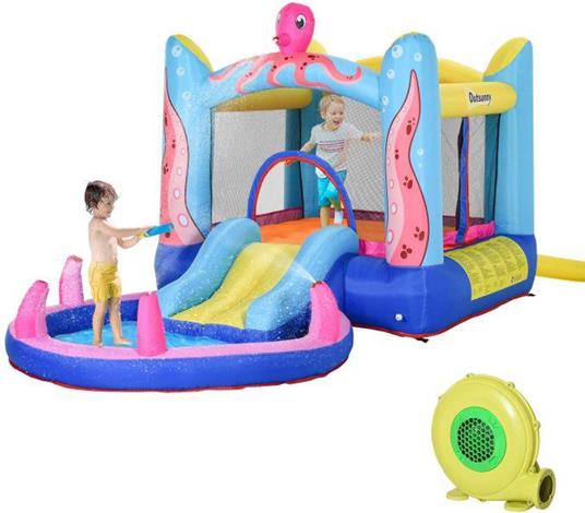 Outsunny Castello Gonfiabile per Bambini con Scivolo e Piscina Tema Mare