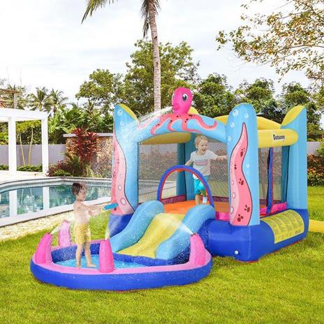 Outsunny Castello Gonfiabile per Bambini con Scivolo e Piscina Tema Mare - 2