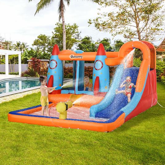 Outsunny Castello Gonfiabile per Bambini Piscina con Scivolo e Trampolino, Pompa Elettrica, 350x250x185cm, Multicolore - 2