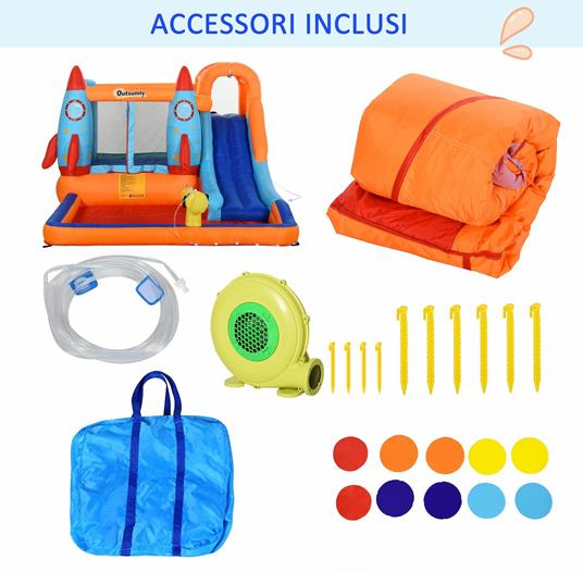 Outsunny Castello Gonfiabile per Bambini con Scivolo, Trampolino