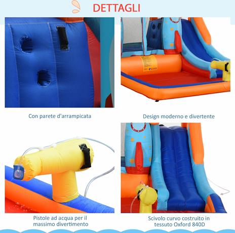 Outsunny Castello Gonfiabile per Bambini Piscina con Scivolo e Trampolino, Pompa Elettrica, 350x250x185cm, Multicolore - 5