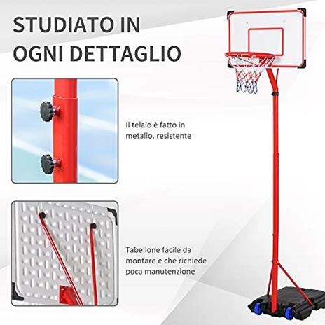 HOMCOM Canestro Basket per Bambini Portatile Regolabile con Tabellone e Piantana - 4