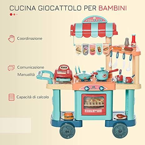 HOMCOM Cucina Giocattolo Per Bambini 3-6 Anni con 50 Accessori Inclusi - 3