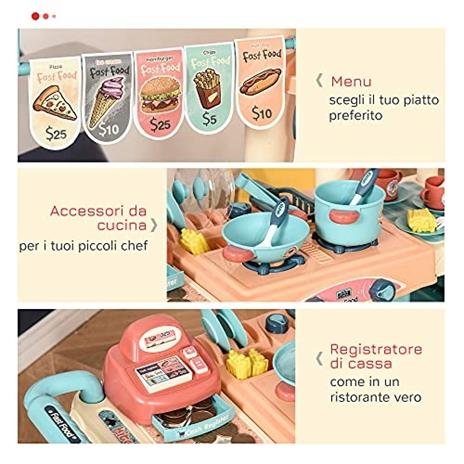 HOMCOM Cucina Giocattolo Per Bambini 3-6 Anni con 50 Accessori Inclusi - 4