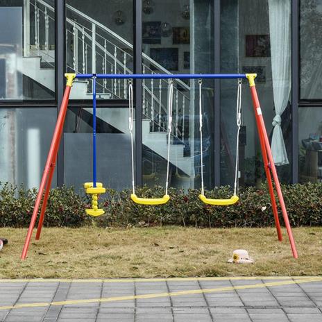 Outsunny Set Altalene da Giardino per 4 Bambini, 2 Altalene Singole e 1 Altalena Doppia, Metallo e PE, 290x180x196cm - 2