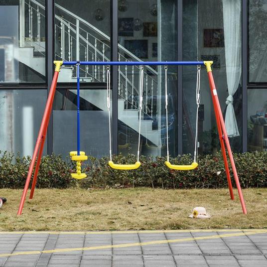 Outsunny Set Altalene da Giardino per 4 Bambini, 2 Altalene Singole e 1 Altalena Doppia, Metallo e PE, 290x180x196cm - 2