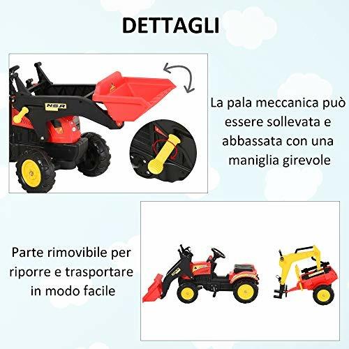 HOMCOM Ruspa Giocattolo a Pedali, Escavatore Cavalcabile per Bambini con Pale e Volante, 179x42x59cm Multicolore - 4