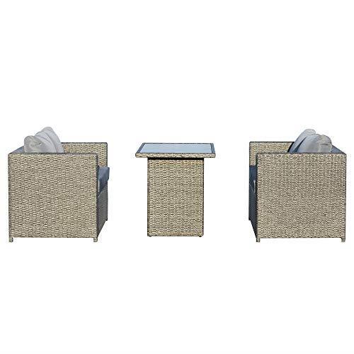 Outsunny Set 3 Pezzi Mobili da Giardino con 2 Divani con Cuscini e 1 Tavolo in Rattan PE, Salotto da Esterno Grigio-Nero - 3