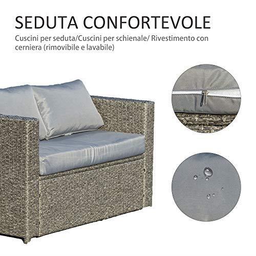 Outsunny Set 3 Pezzi Mobili da Giardino con 2 Divani con Cuscini e 1 Tavolo in Rattan PE, Salotto da Esterno Grigio-Nero - 4