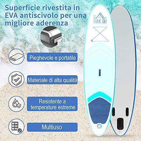 HOMCOM Tavola SUP Gonfiabile con Accessori Inclusi, Stand Up Paddle per Adulti e Teenager, 305x80x15cm Blu e Bianco - 3