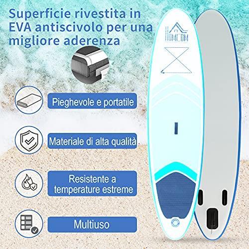 HOMCOM Tavola SUP Gonfiabile con Accessori Inclusi, Stand Up Paddle per Adulti e Teenager, 305x80x15cm Blu e Bianco - 3