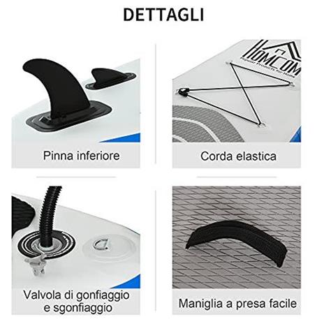 HOMCOM Tavola SUP Gonfiabile con Accessori Inclusi, Stand Up Paddle per Adulti e Teenager, 305x80x15cm Blu e Bianco - 4