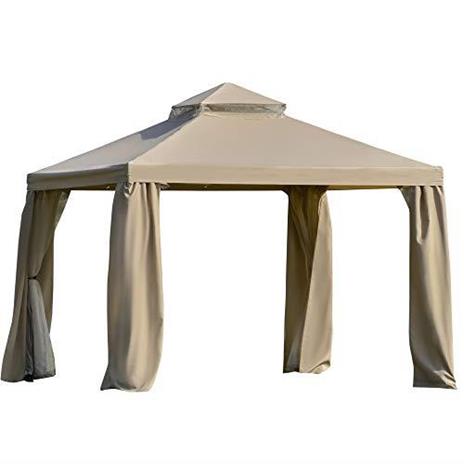 Outsunny Gazebo da Giardino 3x3m in Metallo con Zanzariera e Tetto a 2 Livelli in Poliestere Cachi