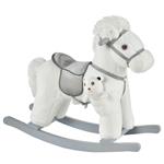 HOMCOM Cavallo a Dondolo in Peluche e Legno con Suoni e Orsetto Incluso, per Bimbi da 18-36 Mesi, 65x26x55cm, Bianco
