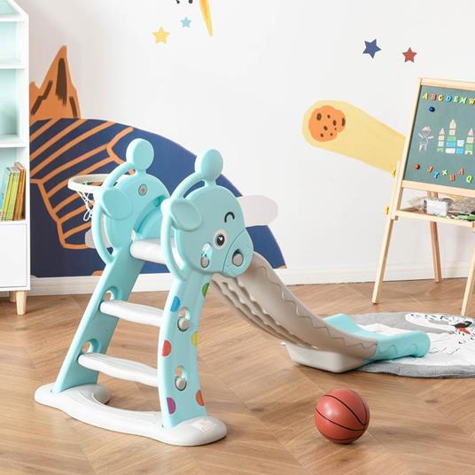 HOMCOM Scivolo per Bambini con Canestro Basket per Interno ed Esterno in PP e HDPE, Età 2-4 Anni, Grigio e Blu - 2