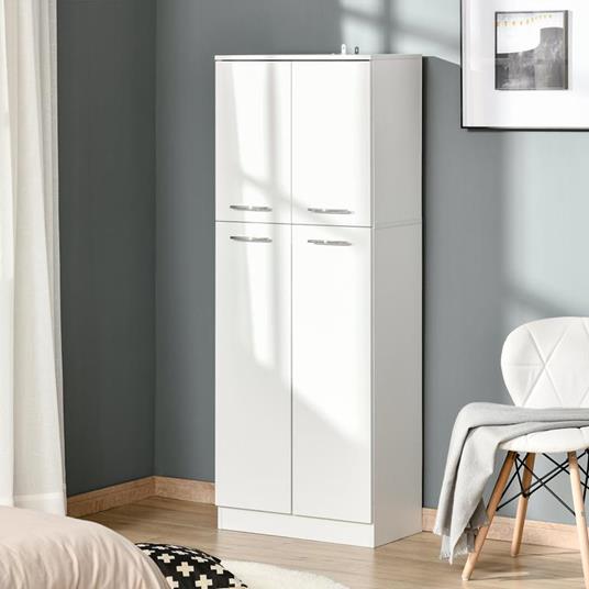 HOMCOM Mobile Dispensa Multiuso con 2 Armadietti e Mensole Regolabili, Legno Truciolare, 59x31x155cm, Bianco - 2