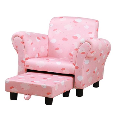 HOMCOM Poltroncina per Bambini con Poggiapiedi Estraibile, Struttura in Legno con Imbottitura, 57x42x45cm, Rosa e Bianco