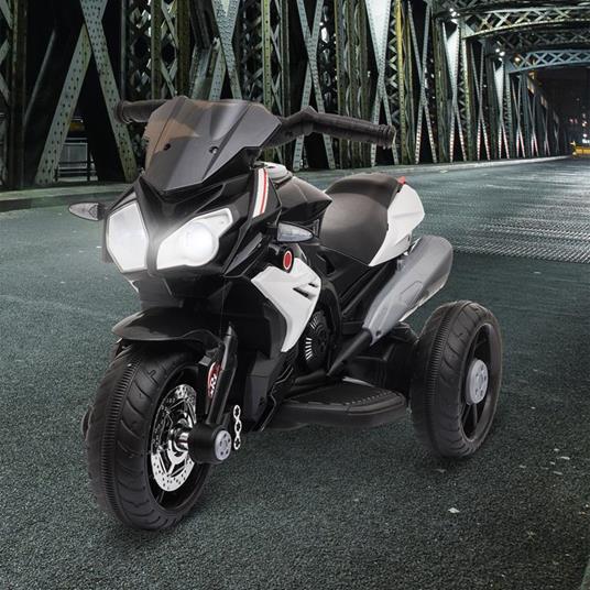 HOMCOM Moto Elettrica per Bambini 3-6 Anni Max. 25kg con Luci, Musica, Batteria 6V e Velocità 3km/h, Nera - 2