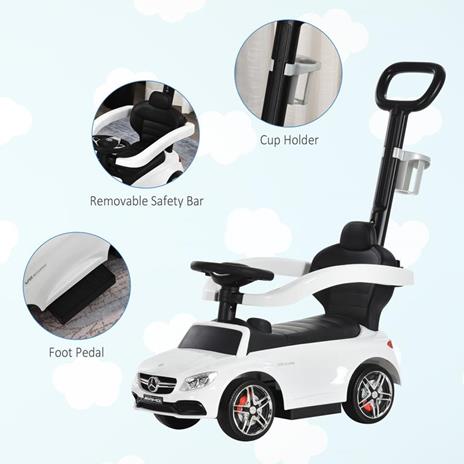 HOMCOM Macchina Cavalcabile per Bambini 12-36 Mesi Maniglione e Barre di Sicurezza Rimovibili - Bianco - 3