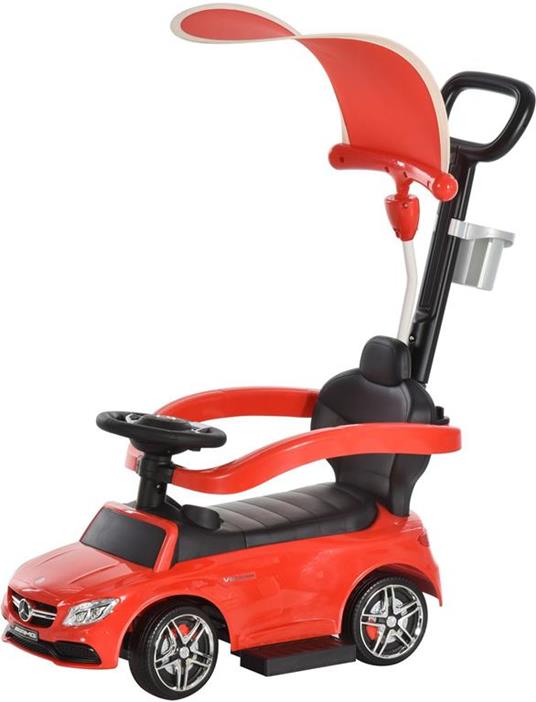HOMCOM Macchina con Maniglione per Bambini con Tettuccio e Barre di Sicurezza Rimovibili - Rosso