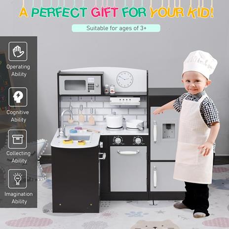 HOMCOM Cucina Giocattolo per Bambini in Legno Età 3+ - Nero - 3