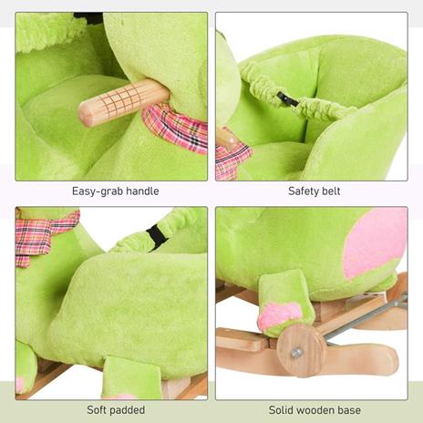 HOMCOM Dondolo con Ruote a Forma di Drago per Bambini 18-36 Mesi - Verde - 5