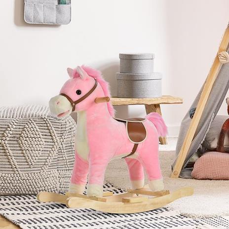 HOMCOM Cavallo a Dondolo per Bambini 36-72 Mesi - Rosa - 2