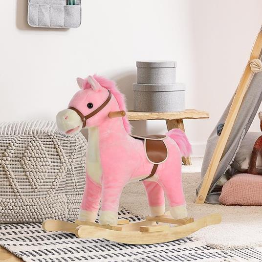HOMCOM Cavallo a Dondolo per Bambini 36-72 Mesi - Rosa - 2