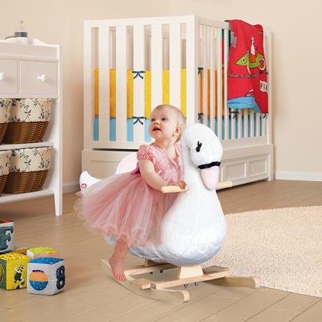 HOMCOM Dondolo a Forma di Cigno, Struttura in Metallo e Legno - Bianco - 2