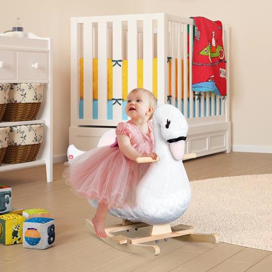 HOMCOM Dondolo a Forma di Cigno, Struttura in Metallo e Legno - Bianco - 2